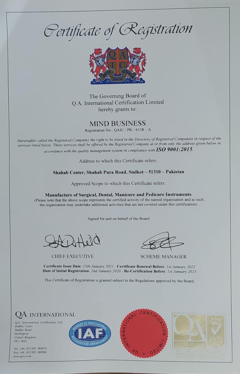 ISO 9001:2015 Certification for Mind Business (Surgical Instruments Manufacturing)