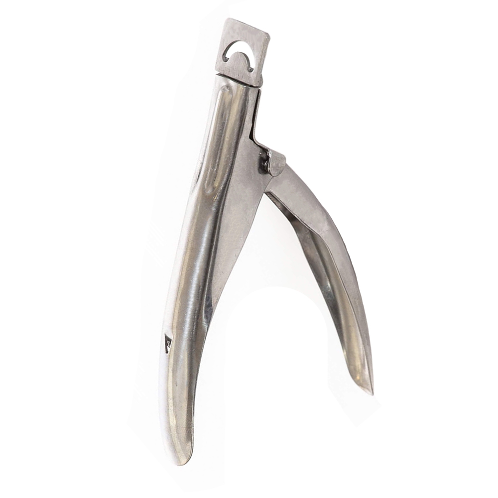 A tip cutter is a small tool used to trim and shape artificial nail tips to the desired length and style.